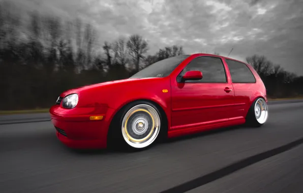 Red, tuning, speed, volkswagen, red, Golf, golf, Volkswagen