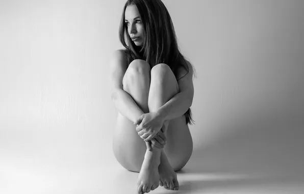 Naked, black and white, legs, sitting, Alexis, naked