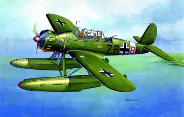 Picture war, art, painting, drawing, ww2, german aircraft, arado ar 196