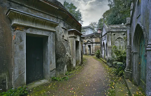 Picture cemetery, architecture, path, London, England, Highgate Cemetery