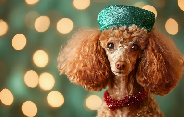 Look, lights, portrait, dog, puppy, hat, face, poodle
