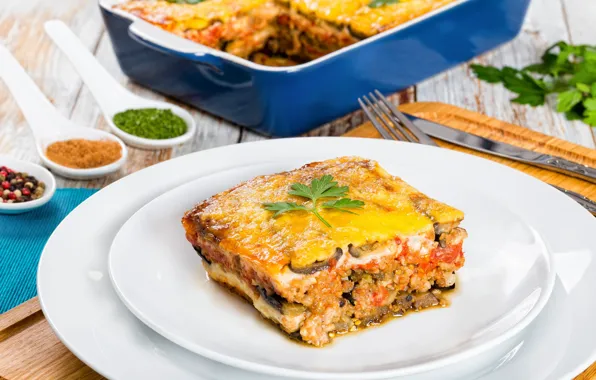 Cheese, eggplant, spices, casserole, moussaka