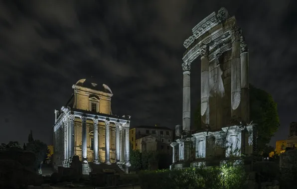 Night, lights, Rome, Italy, Imperial forums