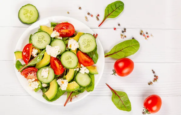 Picture plate, tomatoes, cucumbers, salad