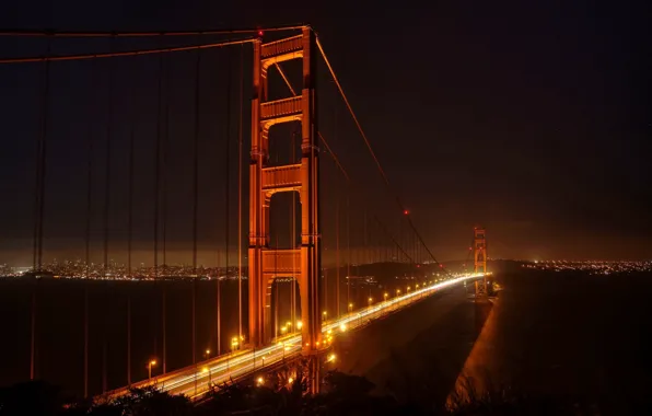 Night, bridge, lights, San Francisco, The Golden Gate Bridge