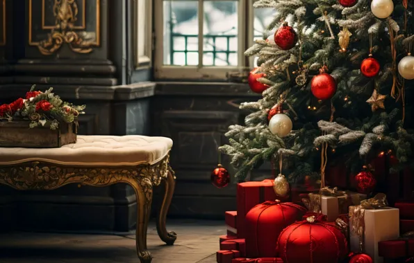 Decoration, balls, tree, New Year, Christmas, gifts, new year, happy