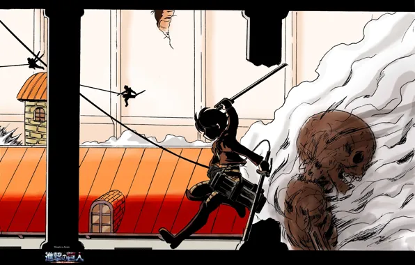 Wall, skeleton, destruction, the battle, on the roof, evaporation, Shingeki no Kyojin, Eren Yeager