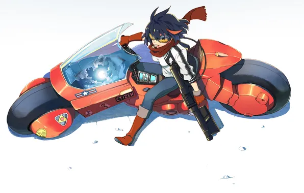 Picture look, girl, weapons, scarf, glasses, motorcycle, art, kill la kill