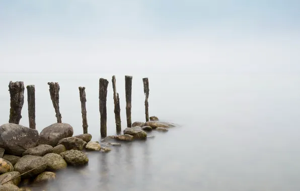 Picture sea, landscape, fog, stones