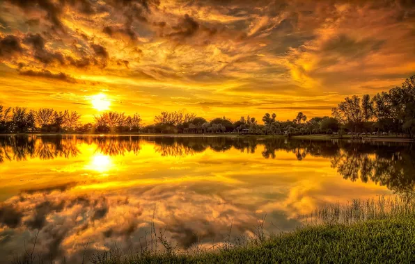 Picture the sky, sunset, lake, reflection