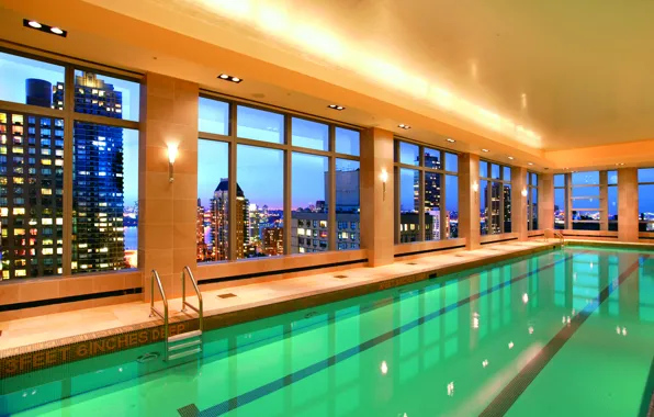 Picture water, light, the city, Windows, interior, pool, the hotel