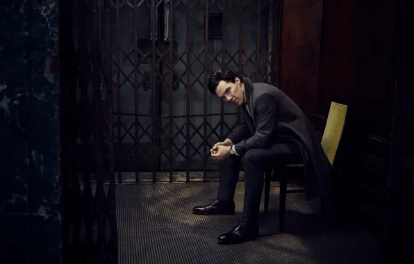 Picture chair, grille, photoshoot, Benedict Cumberbatch, Benedict Cumberbatch, Vanity Fair, Jason Bell