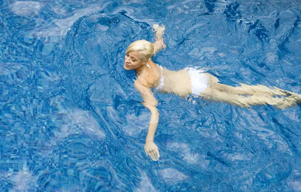 White, swimsuit, blonde, the pool