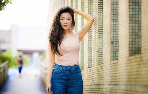 Picture girl, pose, hair, Asian, bokeh