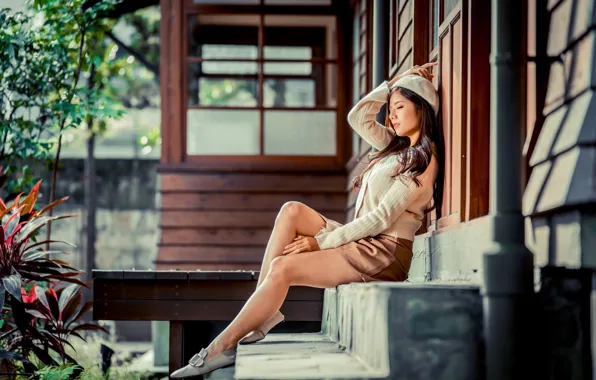 Girl, skirt, legs, Asian, takes
