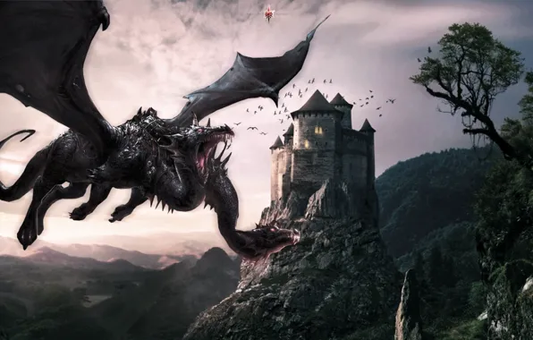 Landscape, mountains, Dragon, Castle, Dragon, castle, Dragon's Prophet