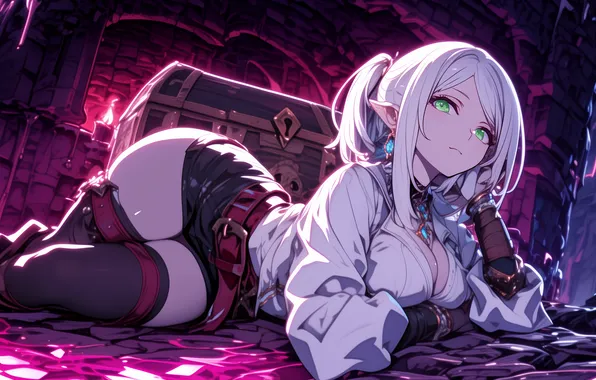 Anime, wallpaper, white hair, art, white hair, dungeon, Dungeon, art +18