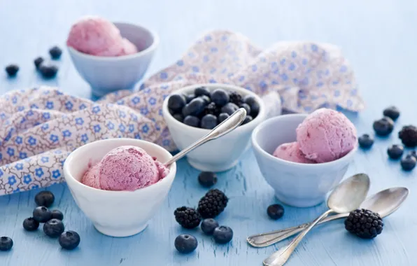 Balls, berries, blueberries, ice cream, dessert, BlackBerry, sweet, spoon