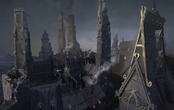 City, roof, tower, settlement, Slums