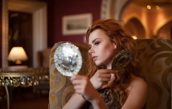 Picture girl, red, redhead, the mirror, Sohaib Syed
