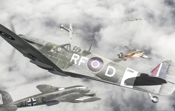 Aviation, art, the British, the Germans, aircraft, The second world war, dogfight