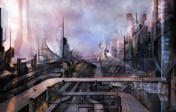 The city, future, fiction, art, by cloudminedesign, environment 2036
