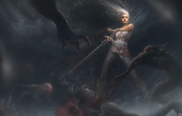 Girl, art, monsters, the Witcher, art, The Witcher 3: Wild Hunt, ciri