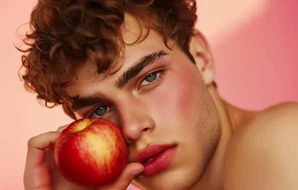 Look, face, pose, red, model, Apple, hand, portrait