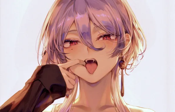 Fangs, red eyes, vampire, face, stuck out her tongue, by Mashu 003