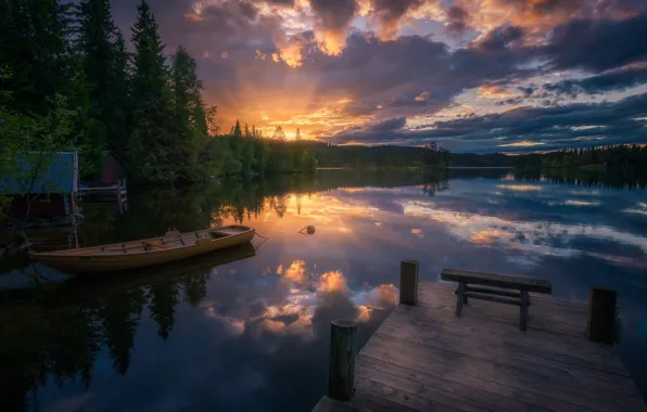 Boat, pier, Norway, Ringerike
