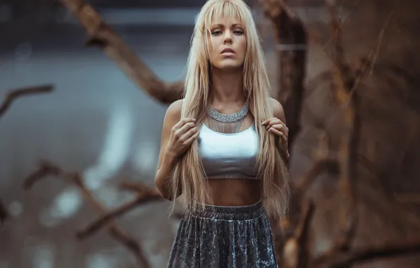 Hands, blonde, long hair, necklace, bokeh, Sylvia Silva-Fairy Sylvia