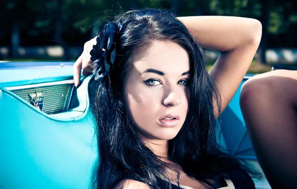 Eyes, girl, flowers, brunette