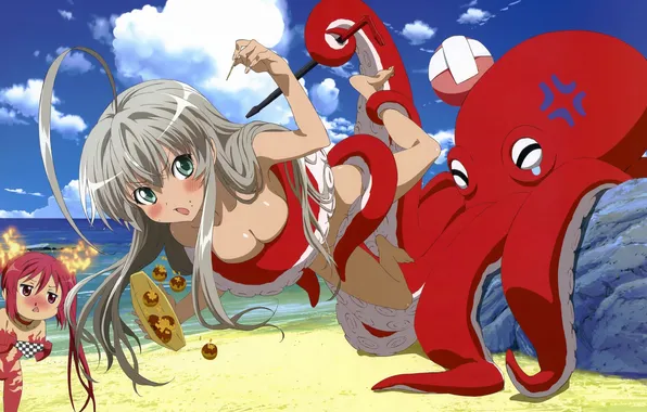 Beach, girl, octopus, Nyaruko, Crawling Chaos! Nyaruko-San, Organic or! Nyari located in-san, Cuco
