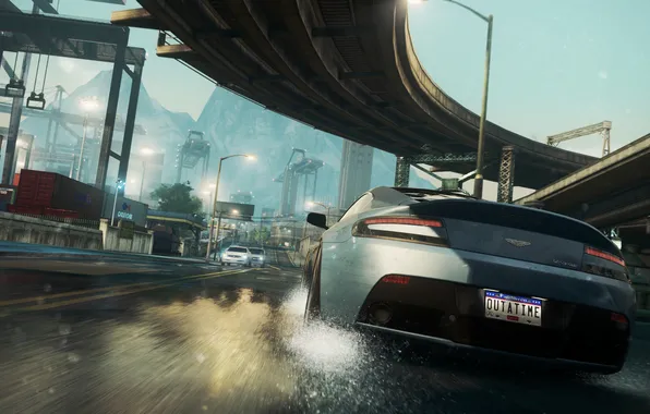 Picture car, bridge, Aston Martin, race, track, Need For Speed Most Wanted
