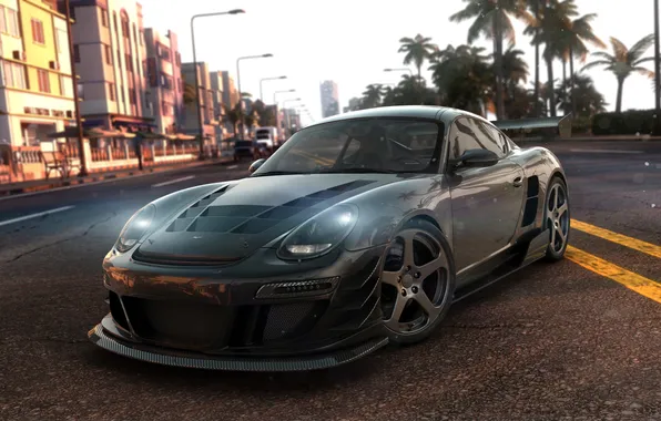 Picture the city, strip, palm trees, race, track, Porsche 911, The Crew