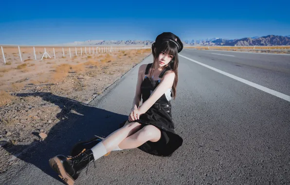 Beautiful, Asian, Model, Denim, Woman, Road, Jeans, Pretty