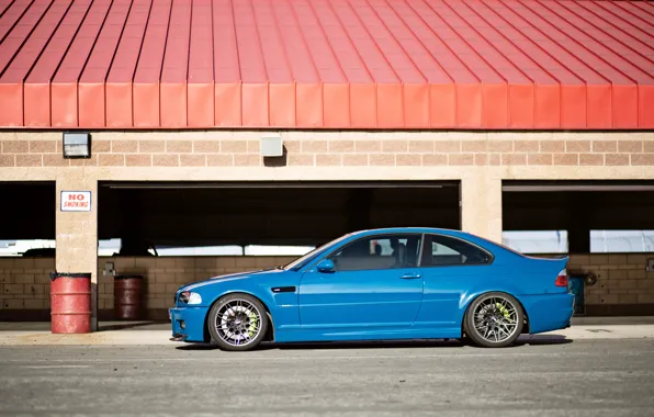 Picture BMW, Blue, Black, E46, Wheels, Side view, M3