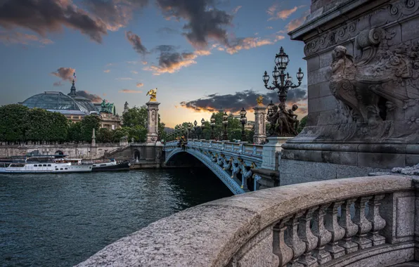 Picture the city, river, France, Paris, home, lights, Hay, columns