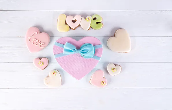 Box, gift, heart, love, heart, pink, romantic, cookies