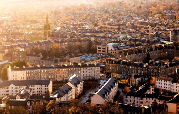 Picture autumn, the city, building, home, morning, Scotland, panorama, Scotland