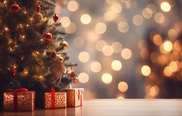 Decoration, balls, tree, colorful, New Year, Christmas, gifts, new year