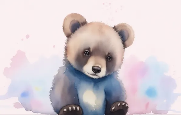 Figure, fluffy, bear, bear, watercolor, Fox, cute, bear