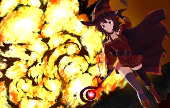 Girl, the explosion, anime, art, Kono Subarashii sek'ai is Shukufuku wo, Megumin