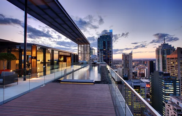 Picture the city, home, pool, panorama, penthouse, apartment, pool, skyscrapers
