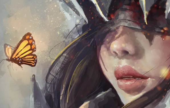 Picture girl, fantasy, butterfly, art, headband
