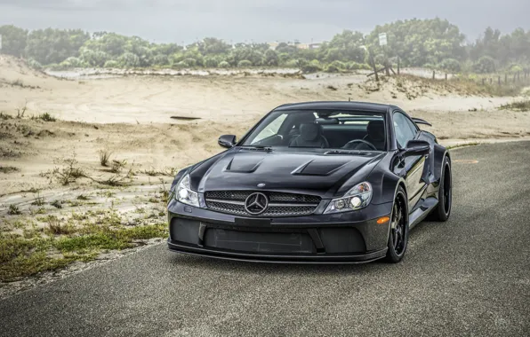 Picture road, black, tuning, car, body, Mercedes-Benz SL, sports, easy