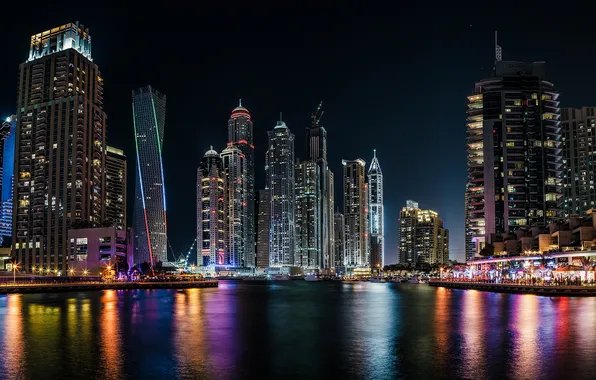 Picture building, home, Bay, Dubai, night city, Dubai, harbour, UAE