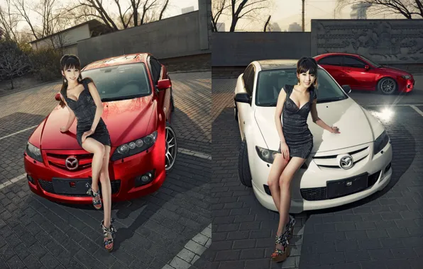 Look, smile, Mazda, Asian, Erotic, cars, beautiful girl, beautiful dress