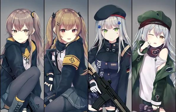 Emblem, takes, grey hair, friend, green eyes, girls, military uniform, Kalashnikov