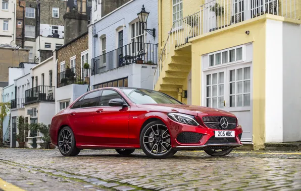 Red, house, Mercedes-Benz, red, Mercedes, AMG, 4MATIC, C 43